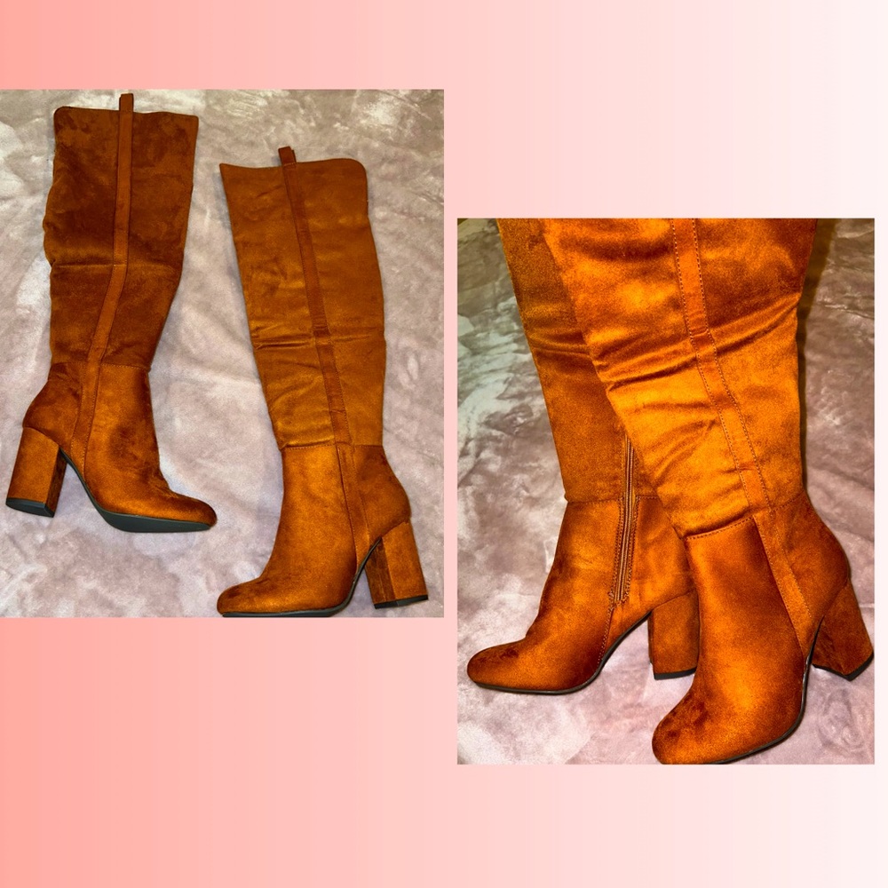 NEW! Over the Knee Rust Heeled Boots Size 8